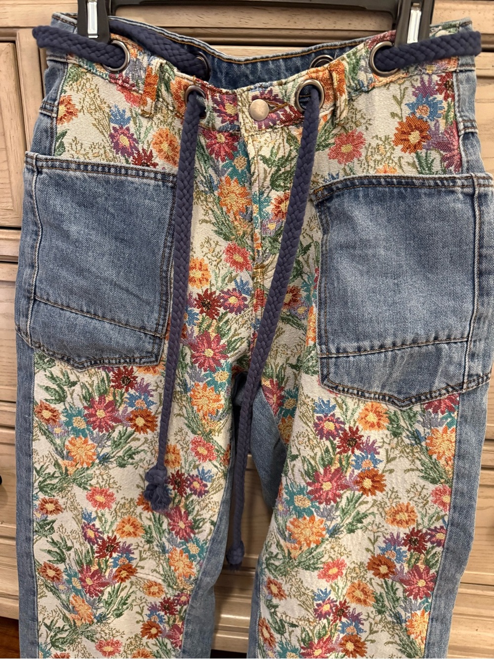 Oli & Hali Floral Patchwork Ankle Pants in Blue, Green, Yellow - Picture 3 of 16
